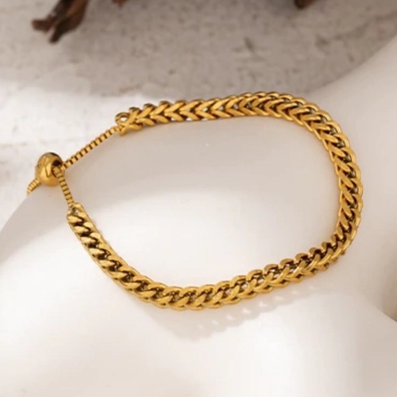 ^NEW 18K Gold Plated Link Chain Adjustable Bead Bracelet - Picture 1 of 11